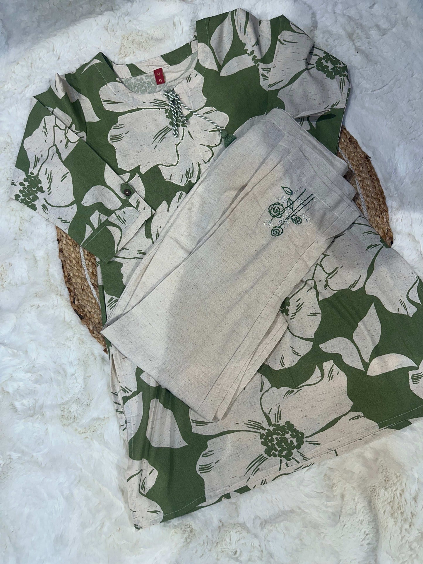 Green khadi cotton coord set