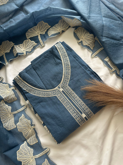 Blue mul cotton designer suit set