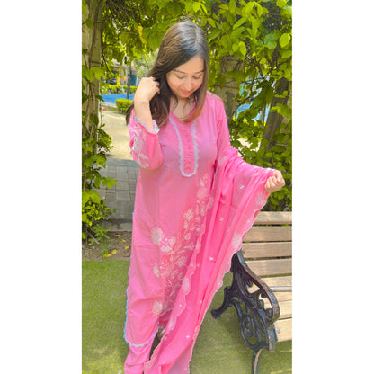 Pink kurta pant with cutwork dupatta