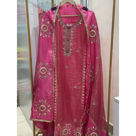Blush Pink Opara Silk Unstitched Suit Set with Intricately Embroidered Heavy Dupatta