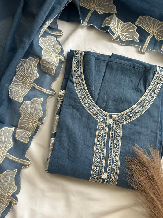 Blue mul cotton designer suit set