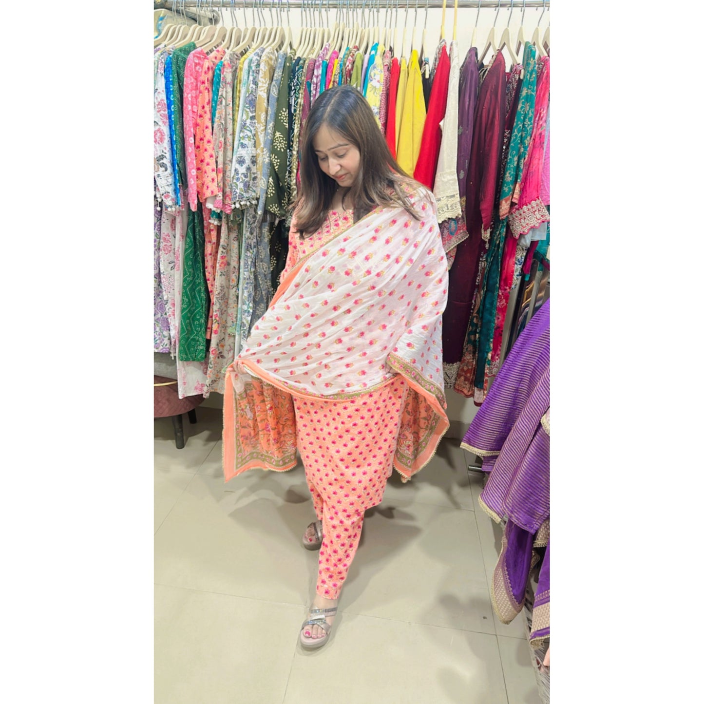 Stitched Floral Gottawork Kurta pant set with Dupatta