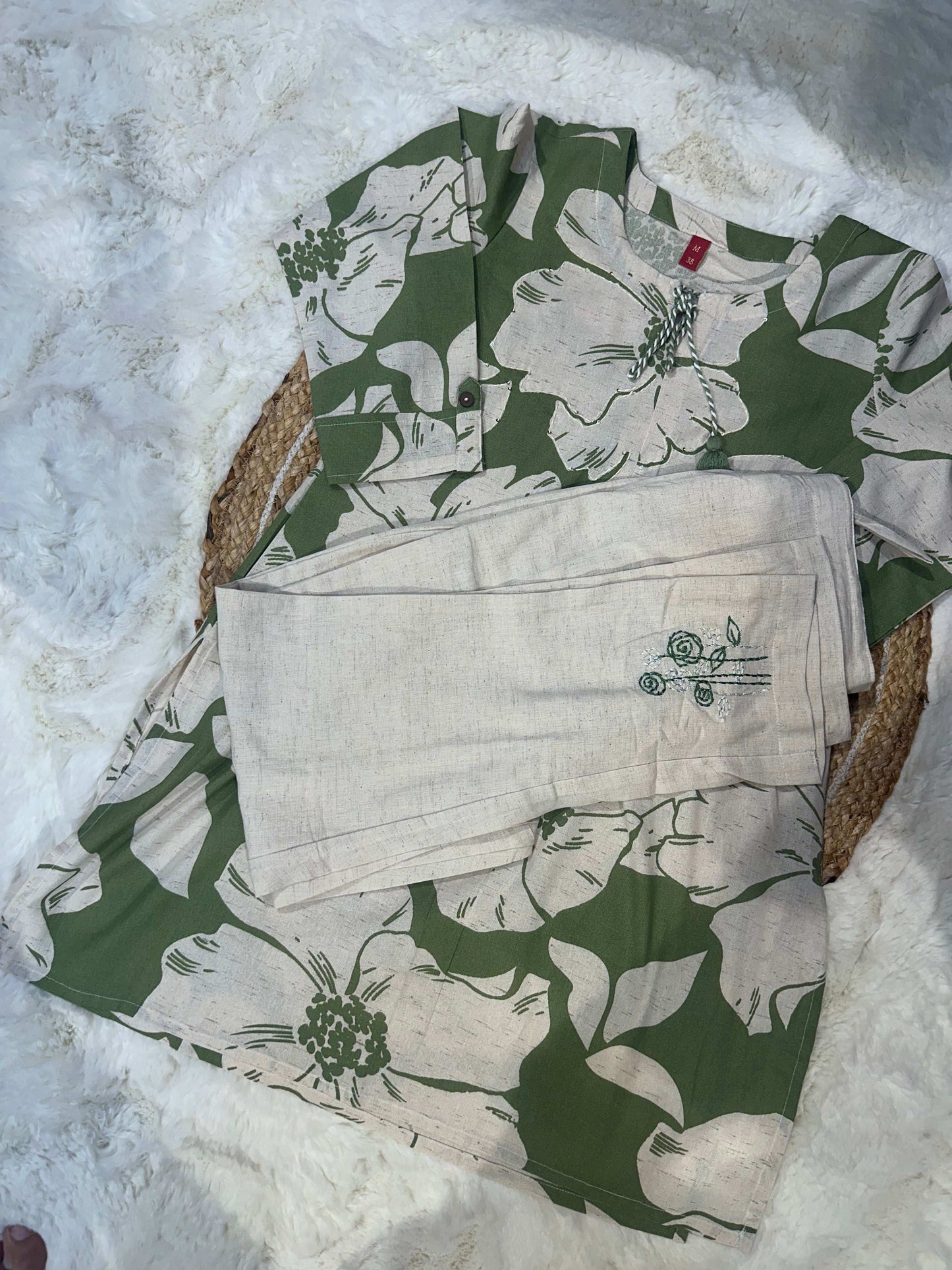 Green khadi cotton coord set