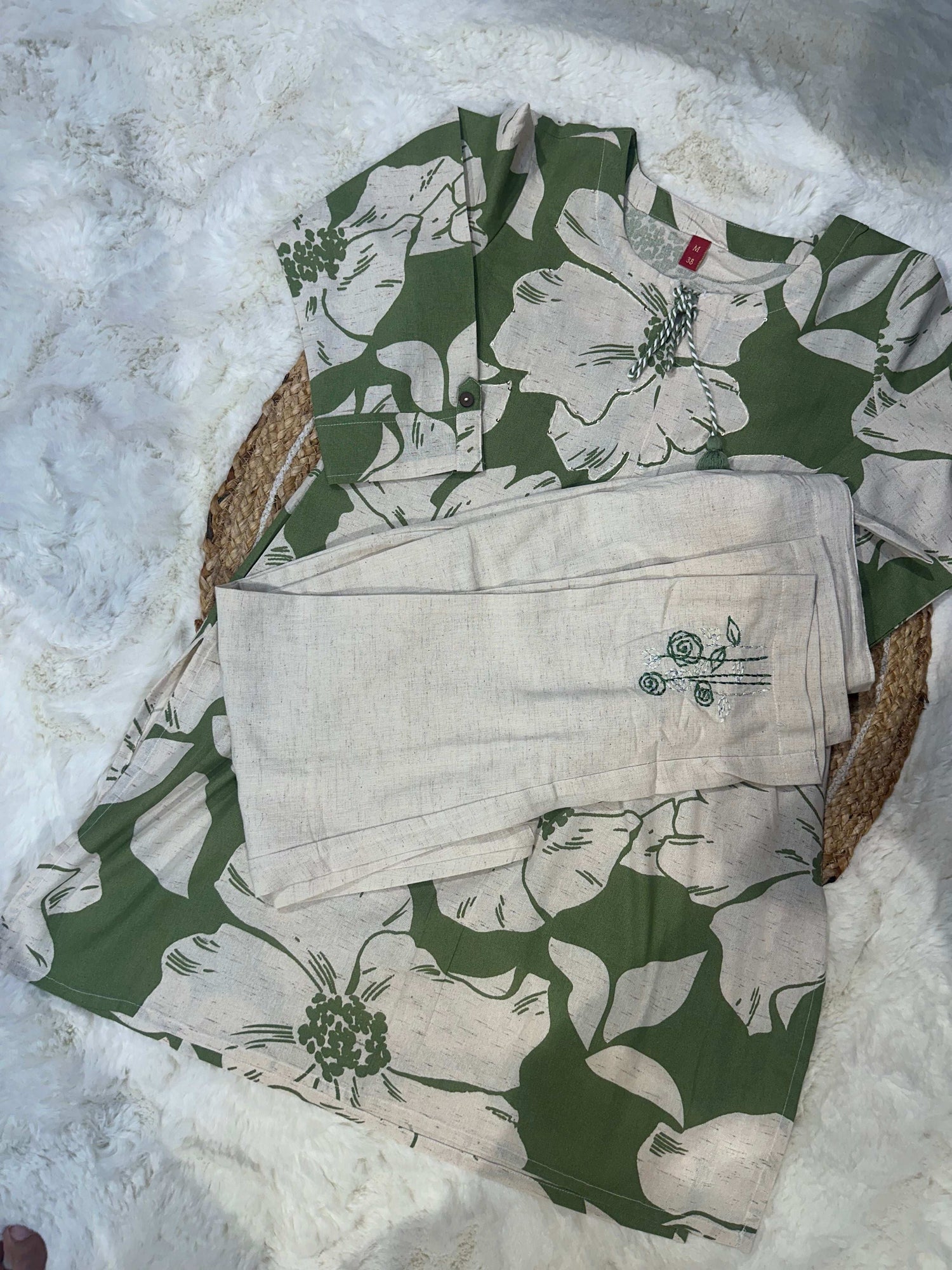Green khadi cotton coord set