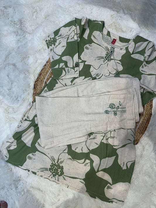 Green khadi cotton coord set