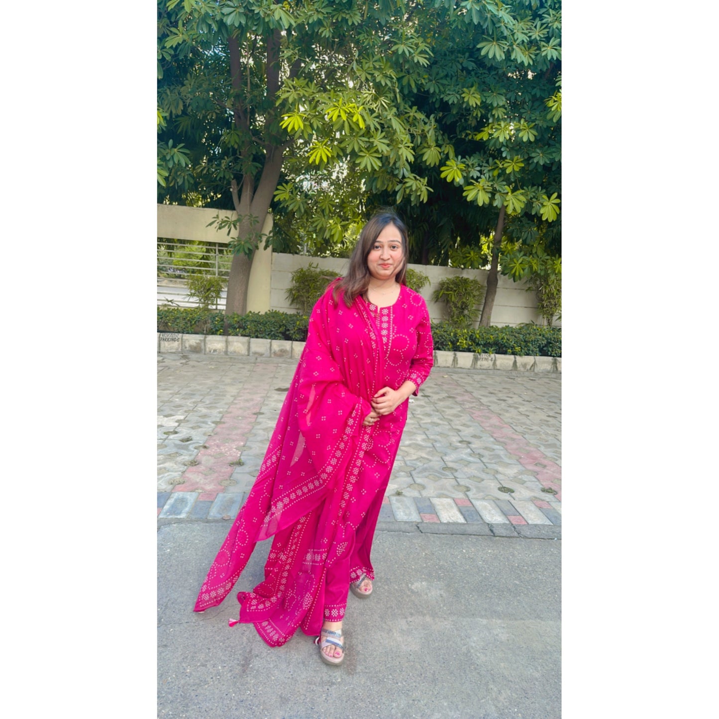 Pink bhandani kurta pant with dupatta