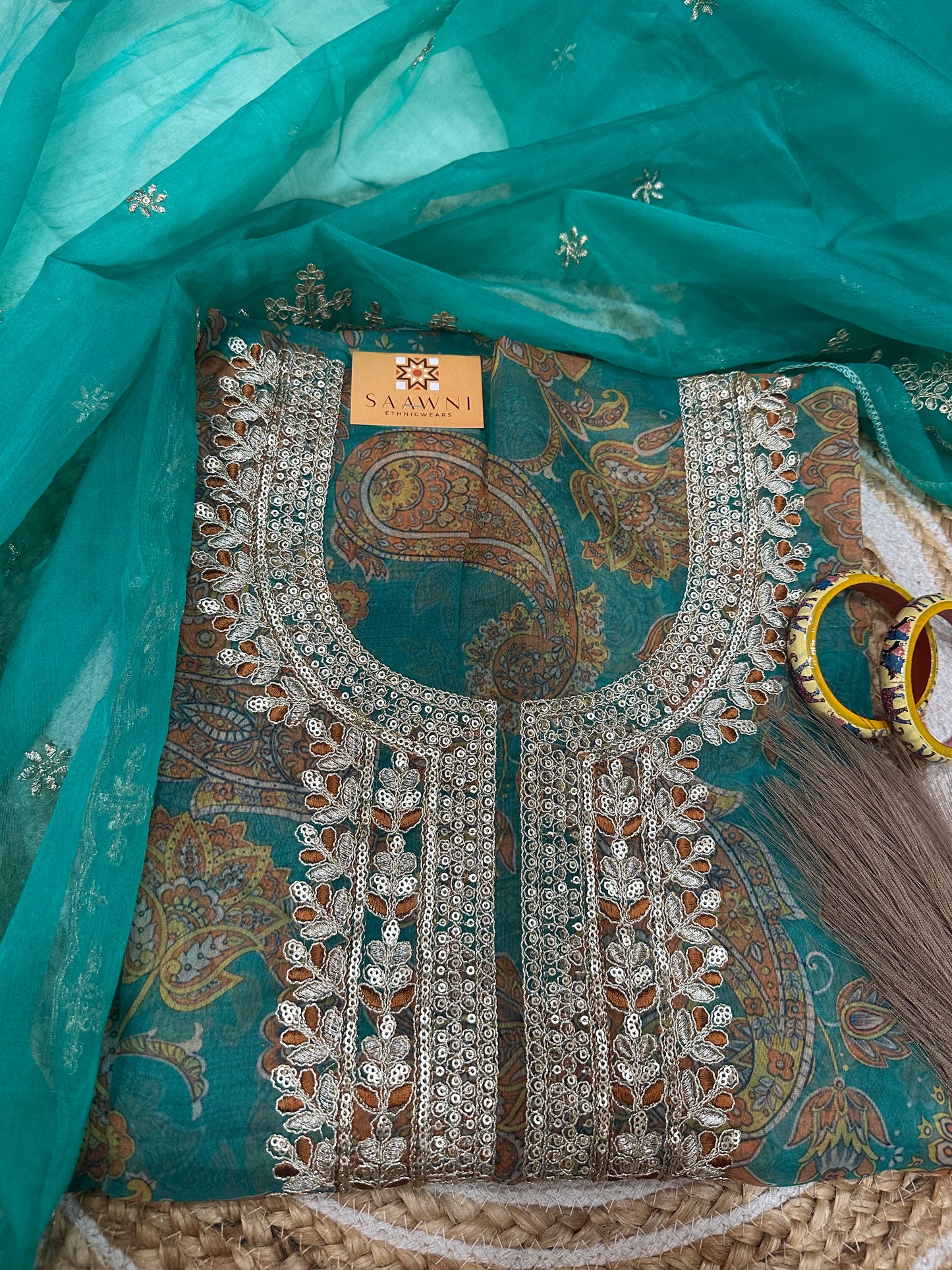 Unstitched organza printed suit set