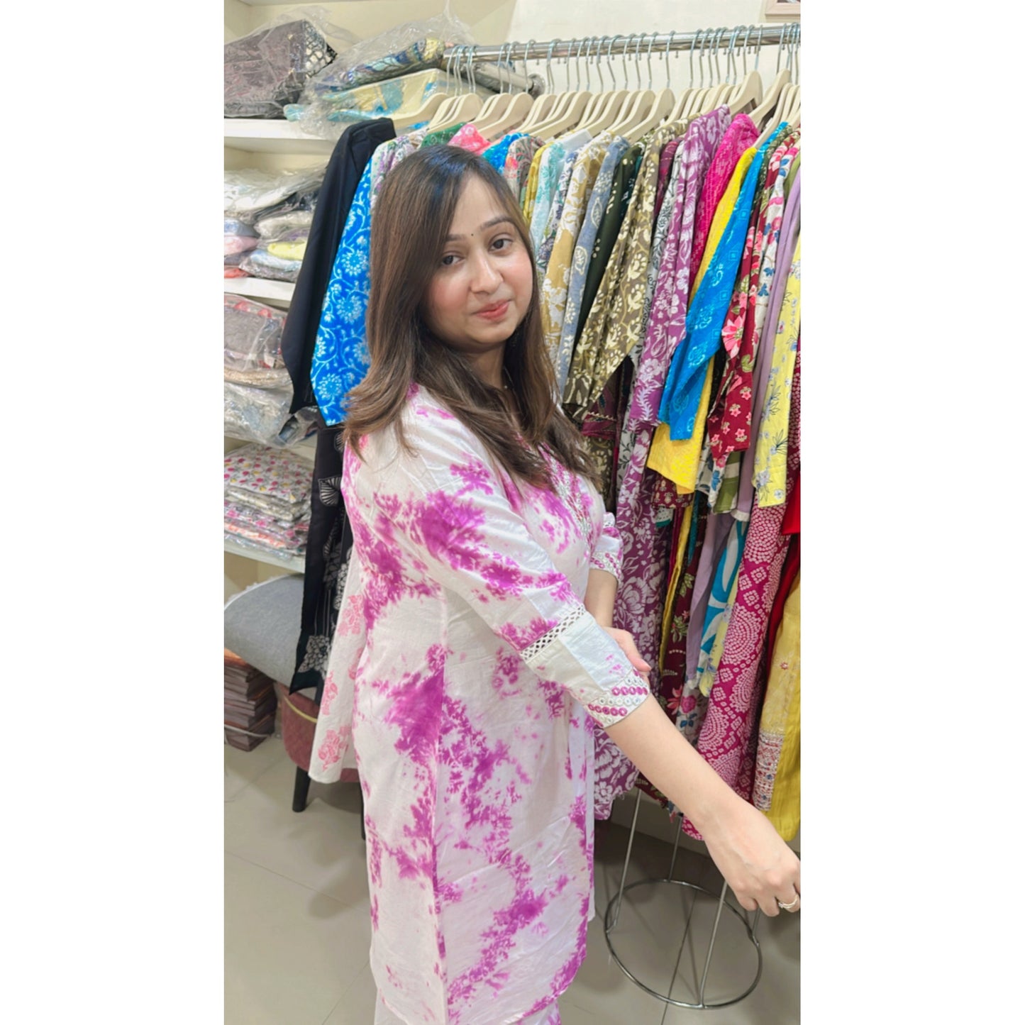 Pink tie and die kurta pant set