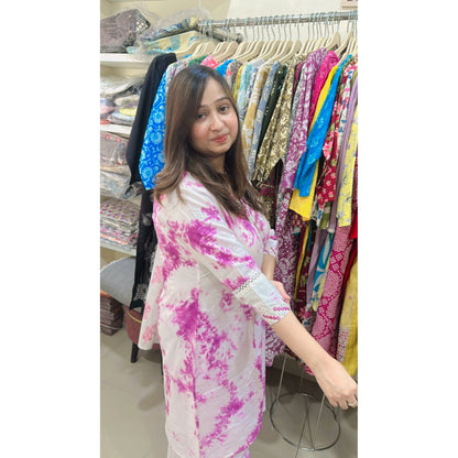 Pink tie and die kurta pant set