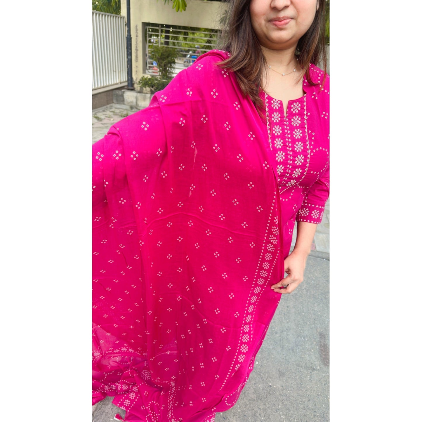 Pink bhandani kurta pant with dupatta