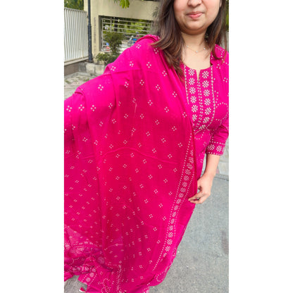 Pink bhandani kurta pant with dupatta