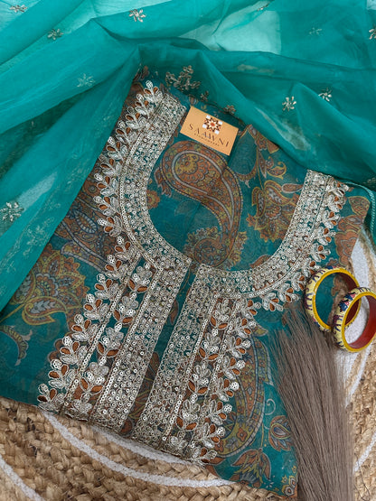 Unstitched organza printed suit set