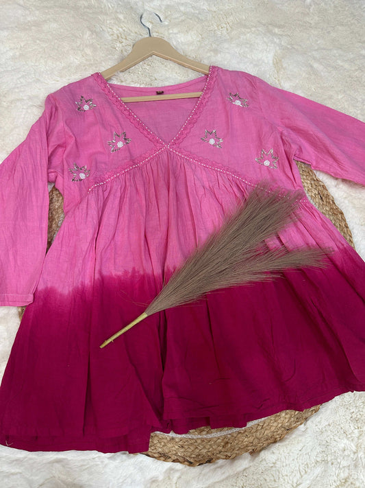 Pink tie and die kurti