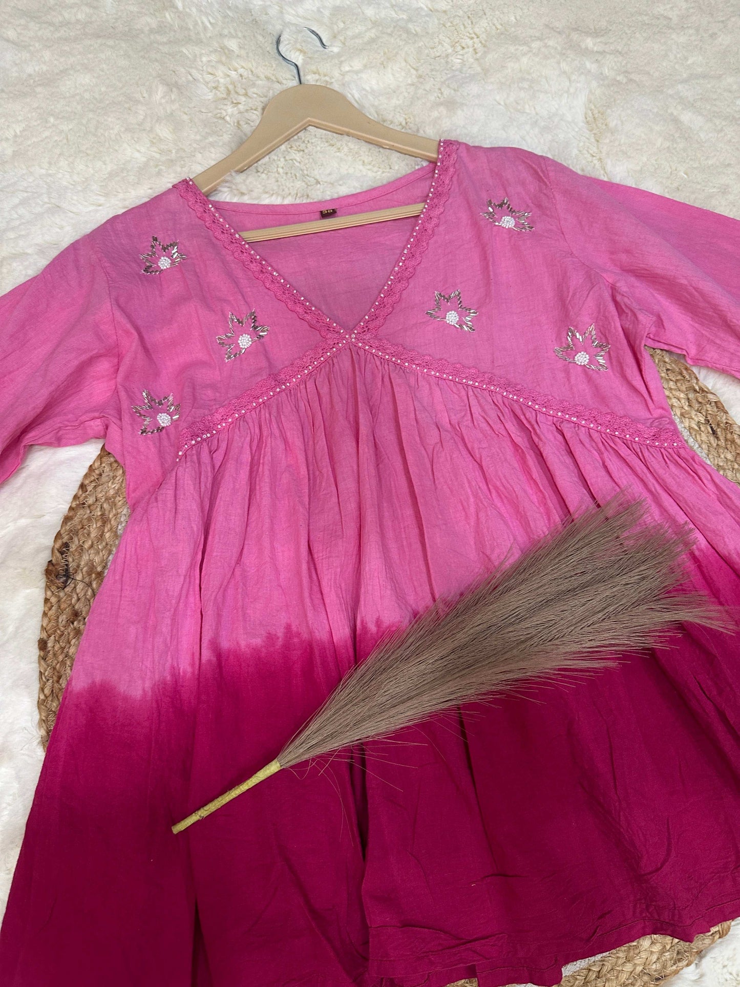 Pink tie and die kurti
