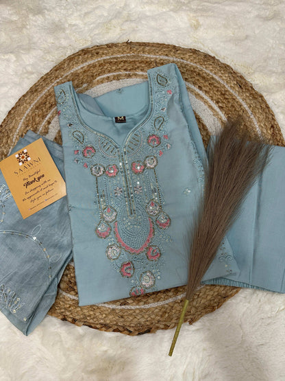 Stitched pastel blue kurta pant with dupatta