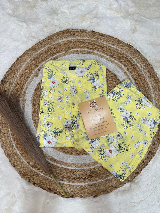 Yellow floral kurta pant set