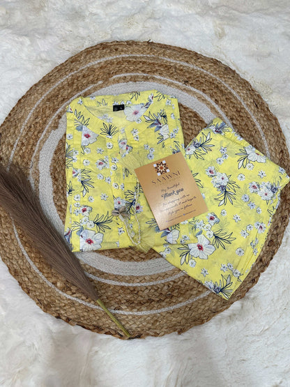 Yellow floral kurta pant set