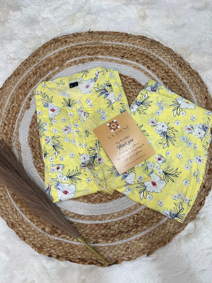 Yellow floral kurta pant set