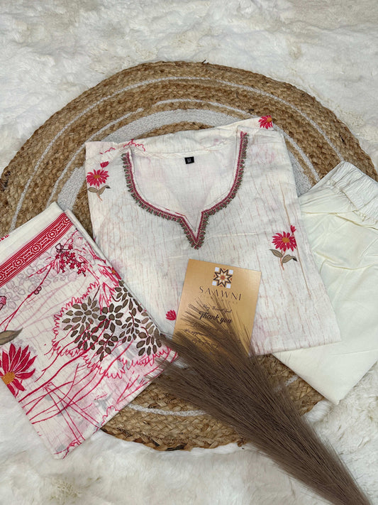 Off white printed kurta pant with dupatta