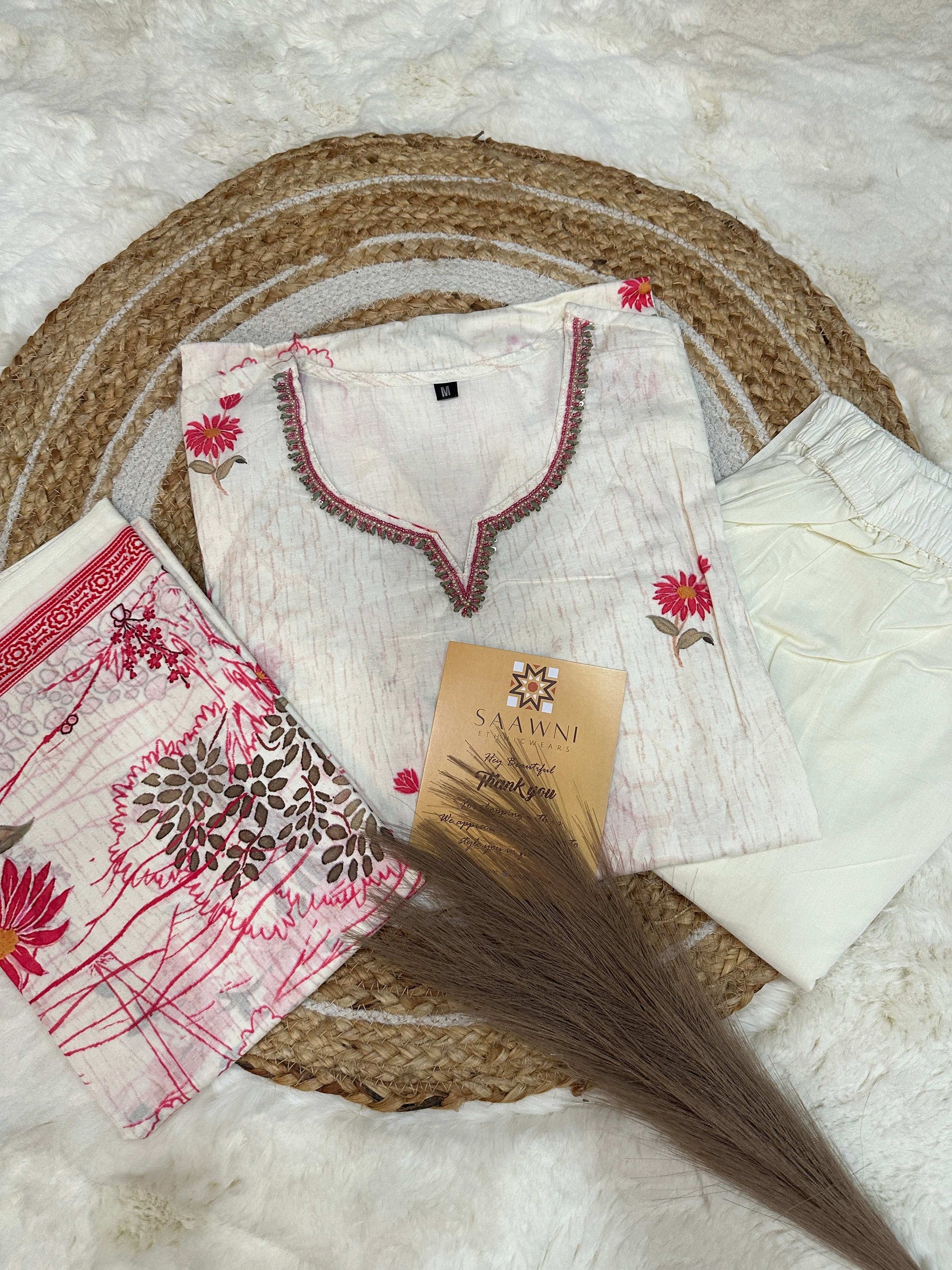 Off white printed kurta pant with dupatta