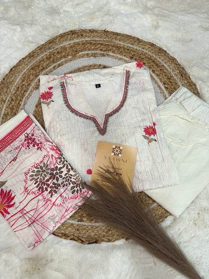 Off white printed kurta pant with dupatta