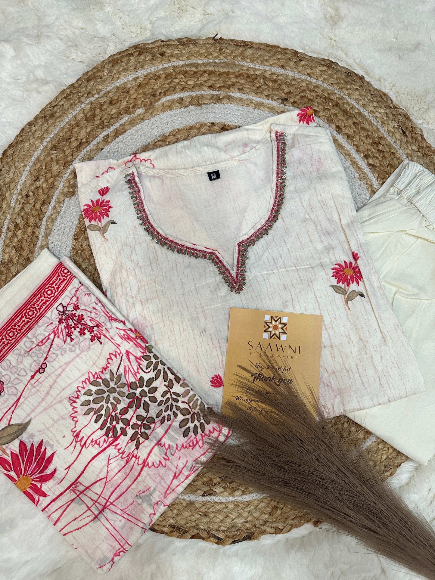 Off white printed kurta pant with dupatta