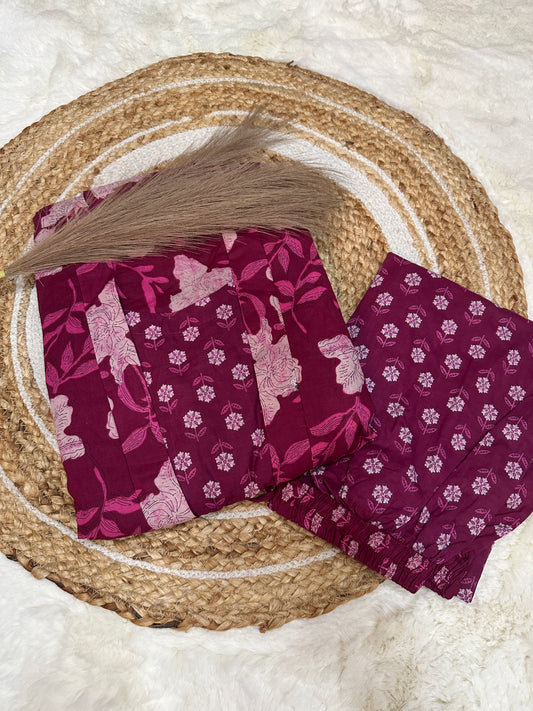 Pink layered kurta pant set