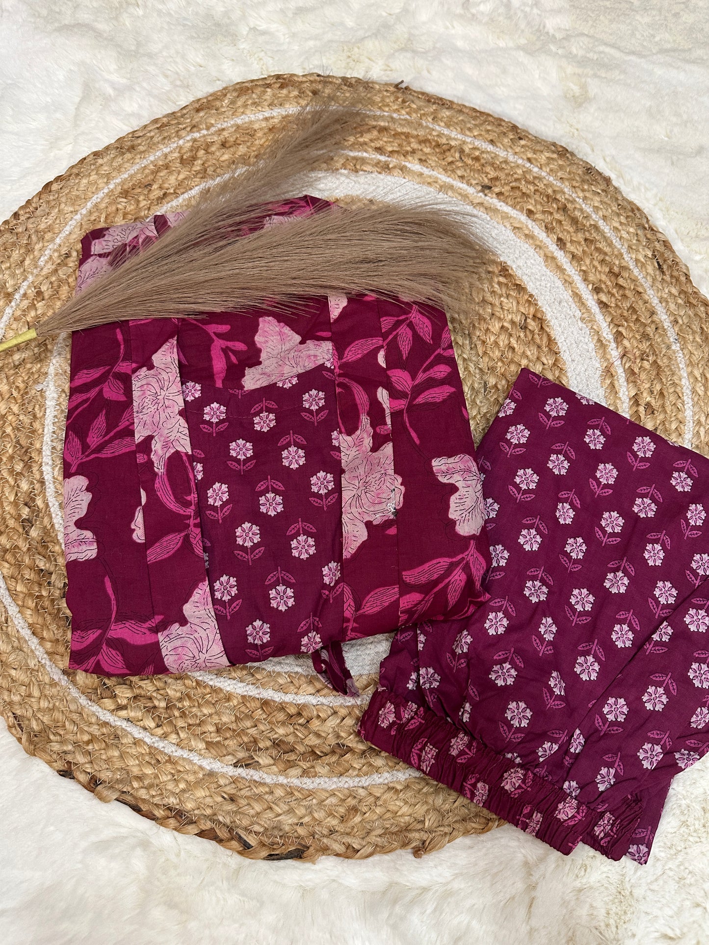Pink layered kurta pant set