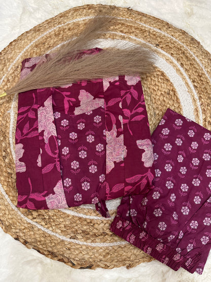 Pink layered kurta pant set