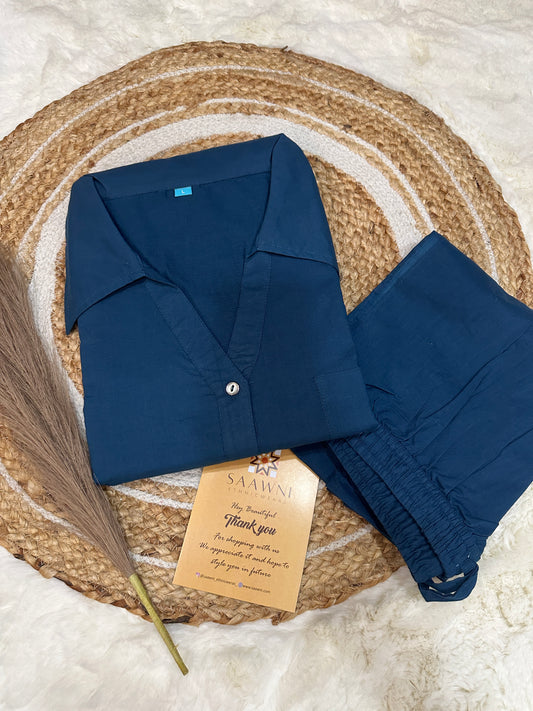 Blue collared kurta with pant