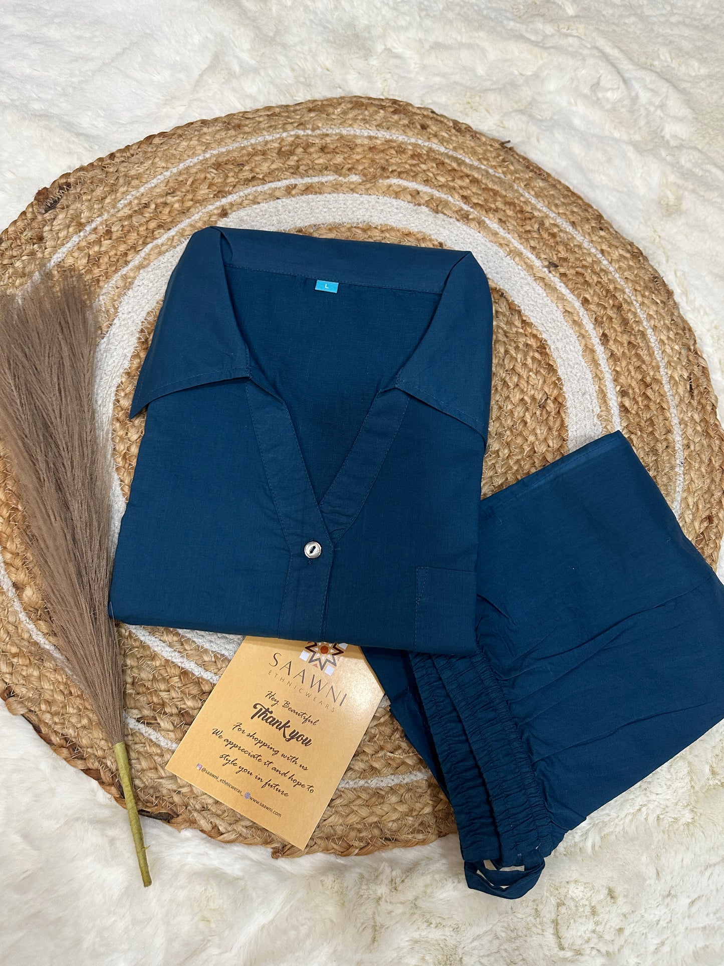 Blue collared kurta with pant