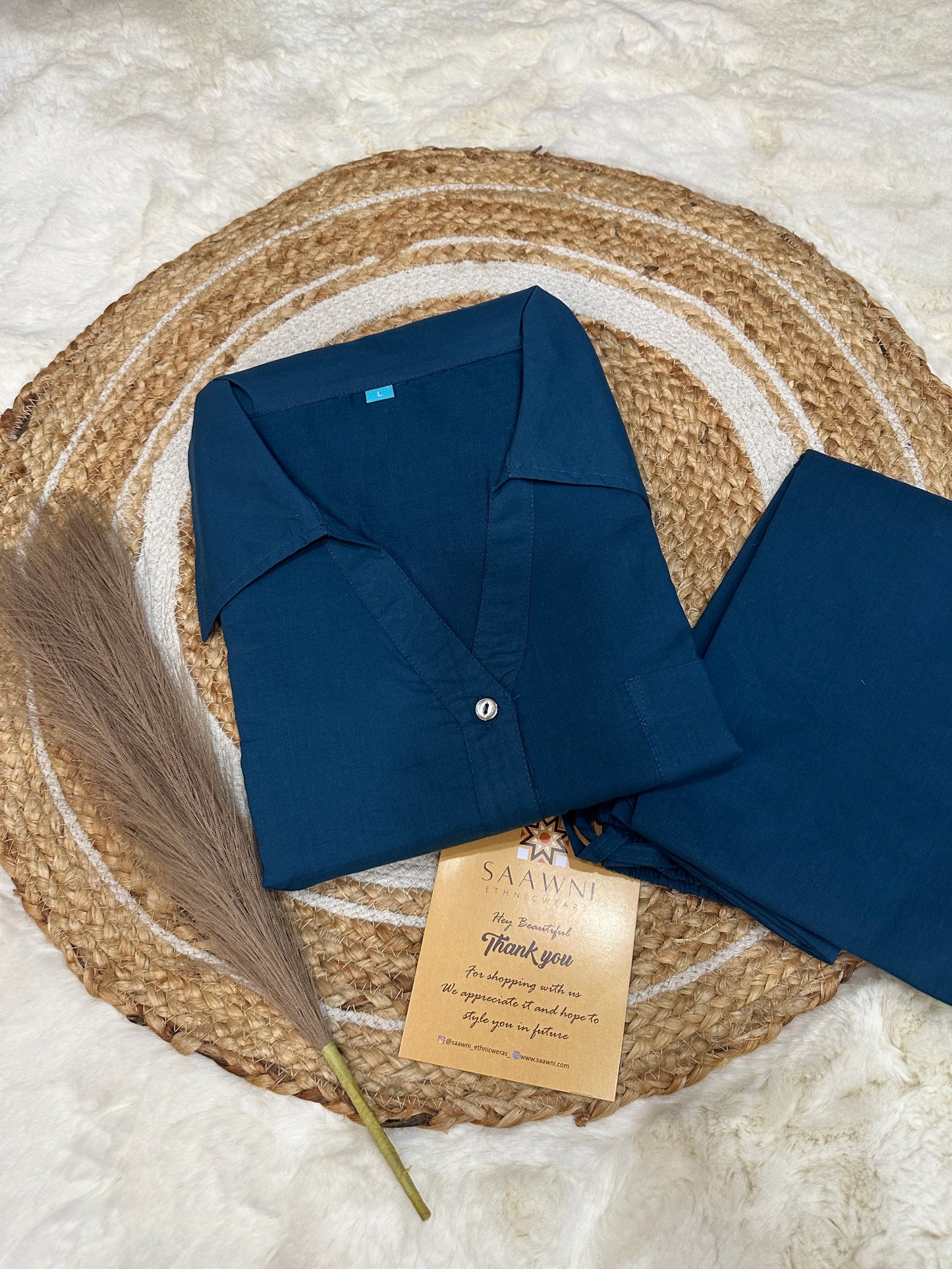 Blue collared kurta with pant