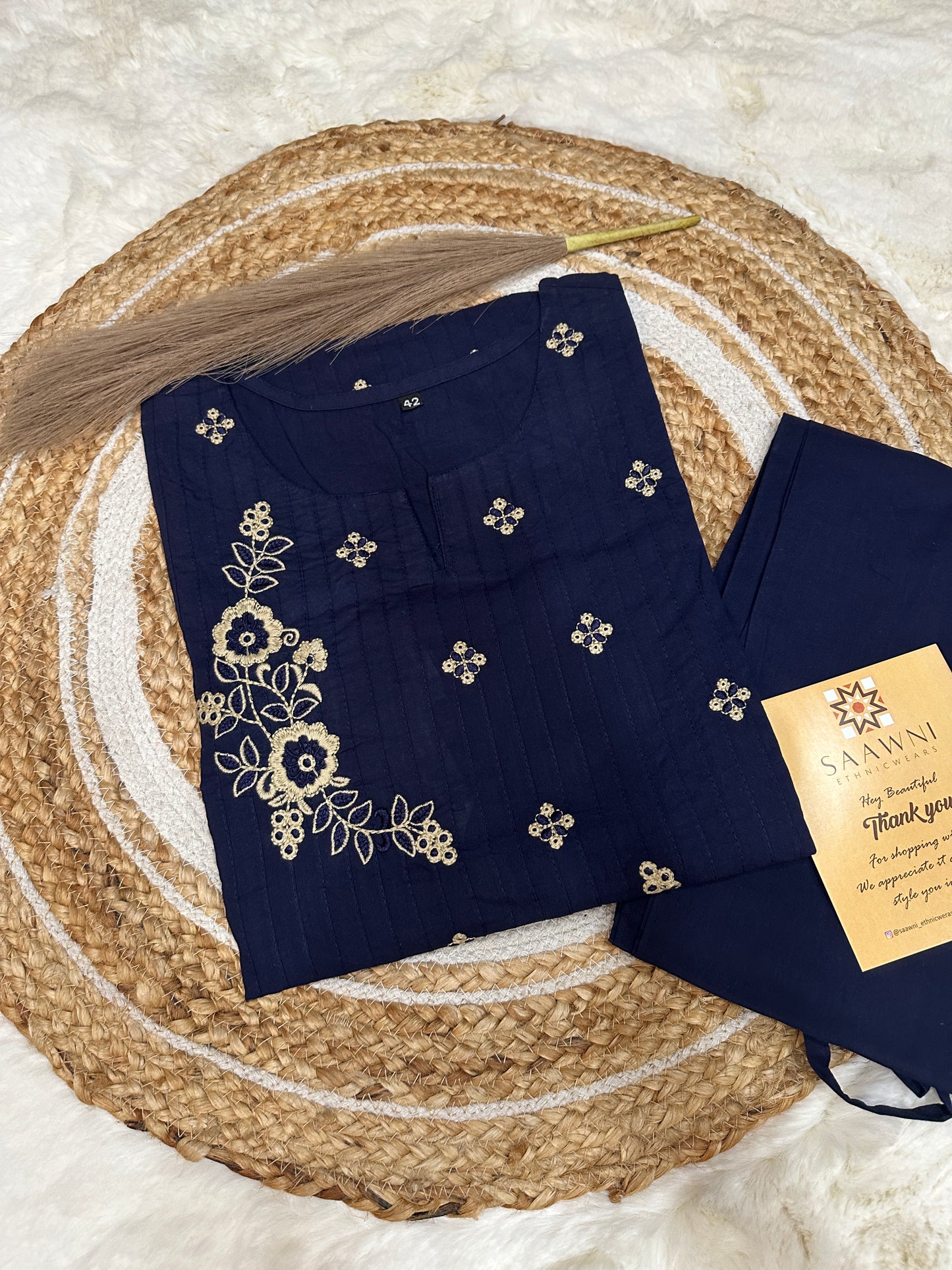 Indigo cotton kurta pant set