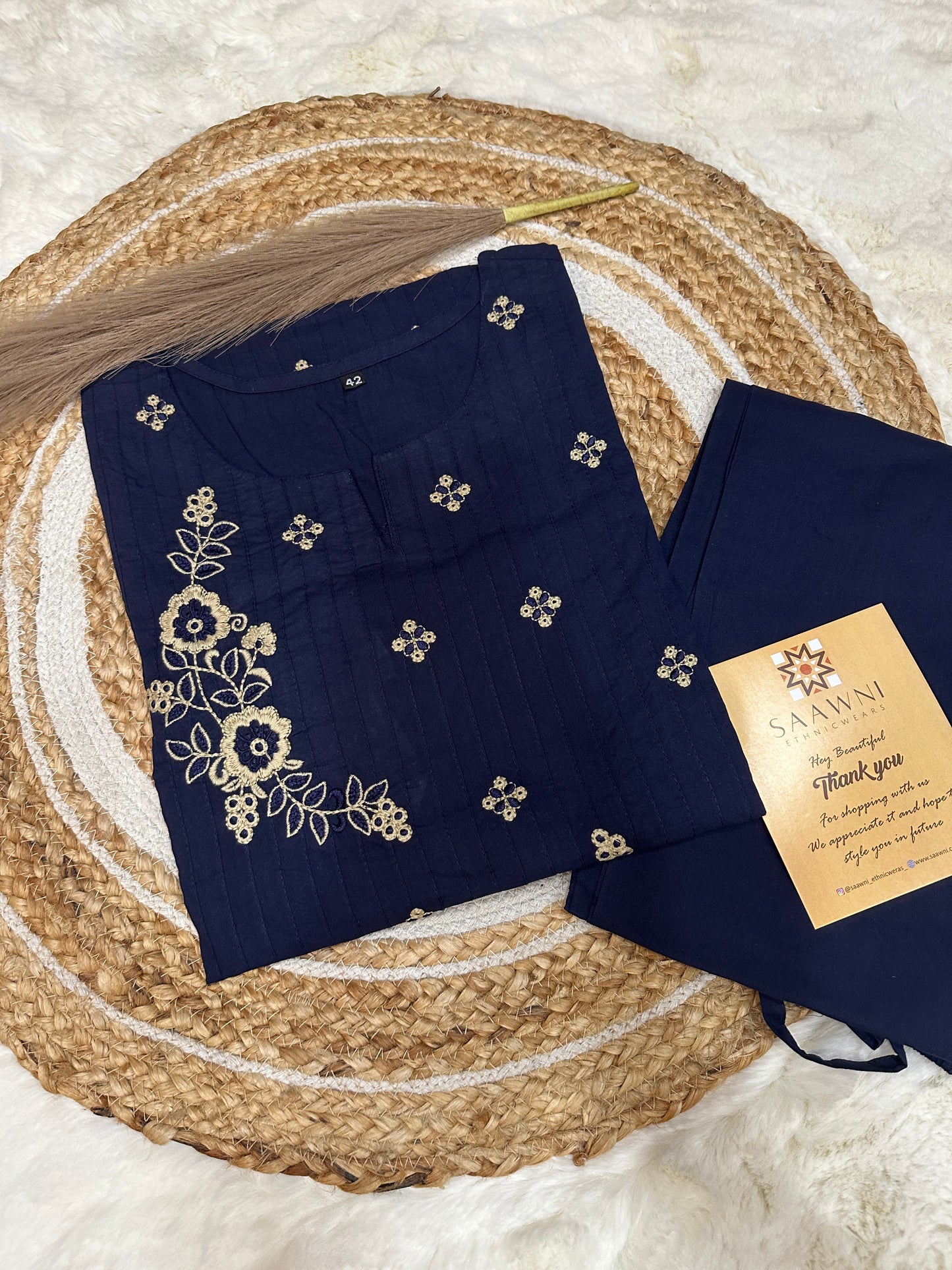 Indigo cotton kurta pant set