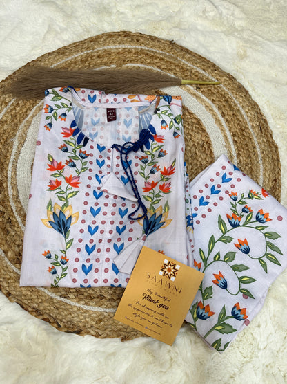 White multicolor printed kurta pant set