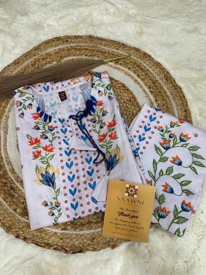White multicolor printed kurta pant set