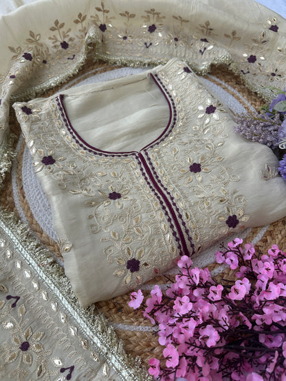 Unstitched Suit Set with Heavy Embroidered Neckline & Elaborate Dupatta - New
