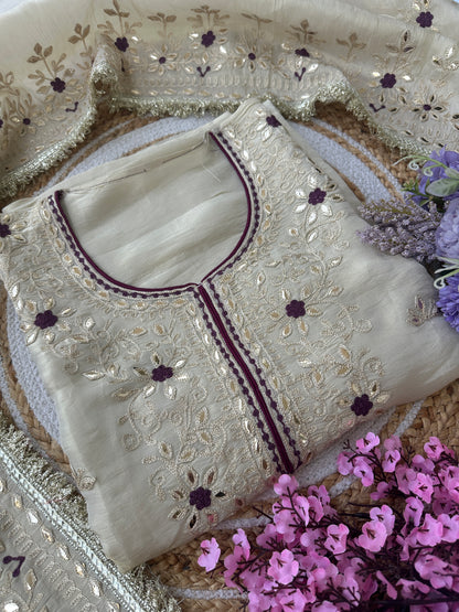 Unstitched Suit Set with Heavy Embroidered Neckline & Elaborate Dupatta - New
