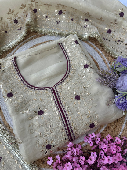 Unstitched Suit Set with Heavy Embroidered Neckline & Elaborate Dupatta - New