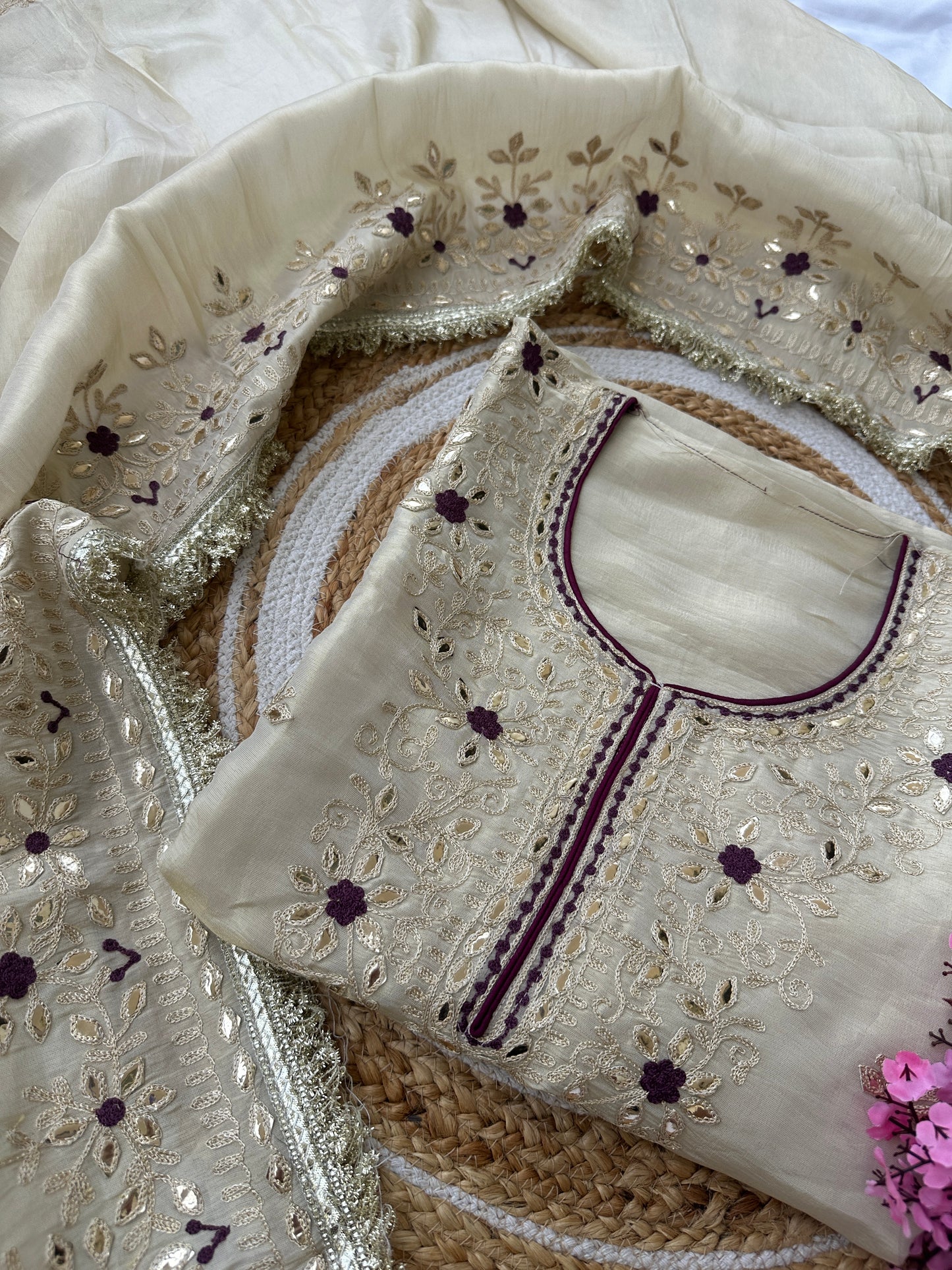 Unstitched Suit Set with Heavy Embroidered Neckline & Elaborate Dupatta - New