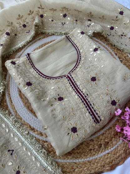 Unstitched Suit Set with Heavy Embroidered Neckline & Elaborate Dupatta - New