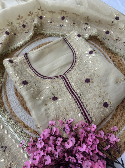 Unstitched Suit Set with Heavy Embroidered Neckline & Elaborate Dupatta - New