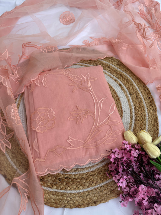Peach Mul Cotton Unstitched Suit Set