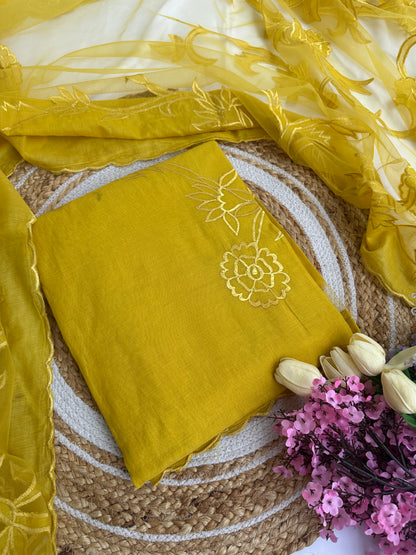 Radiant Yellow Mul Cotton Unstitched Suit Set