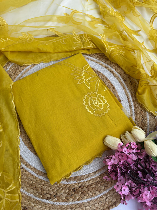 Radiant Yellow Mul Cotton Unstitched Suit Set