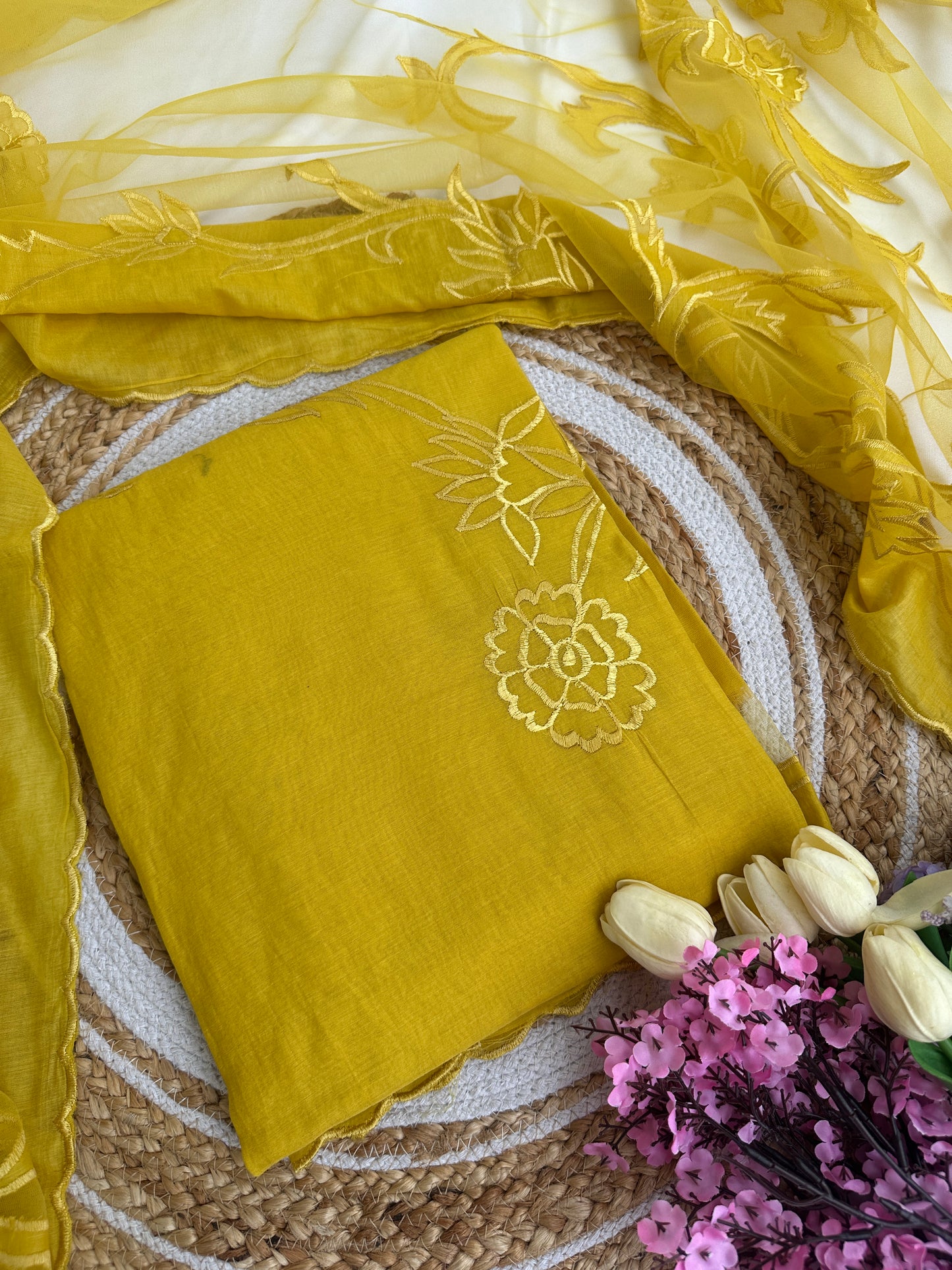 Radiant Yellow Mul Cotton Unstitched Suit Set