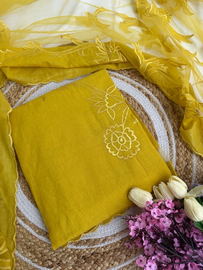 Radiant Yellow Mul Cotton Unstitched Suit Set