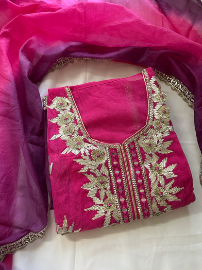 Unstitched gota patti mul cotton suit set