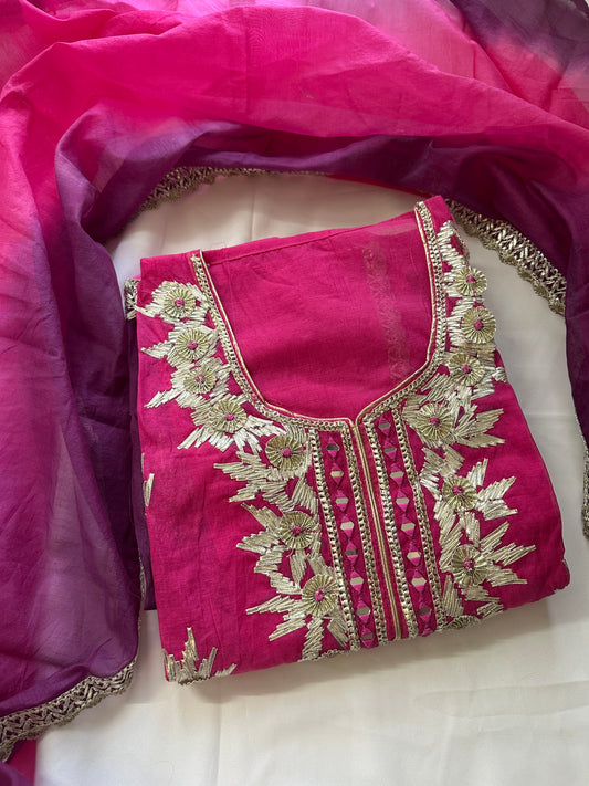 Unstitched gota patti mul cotton suit set