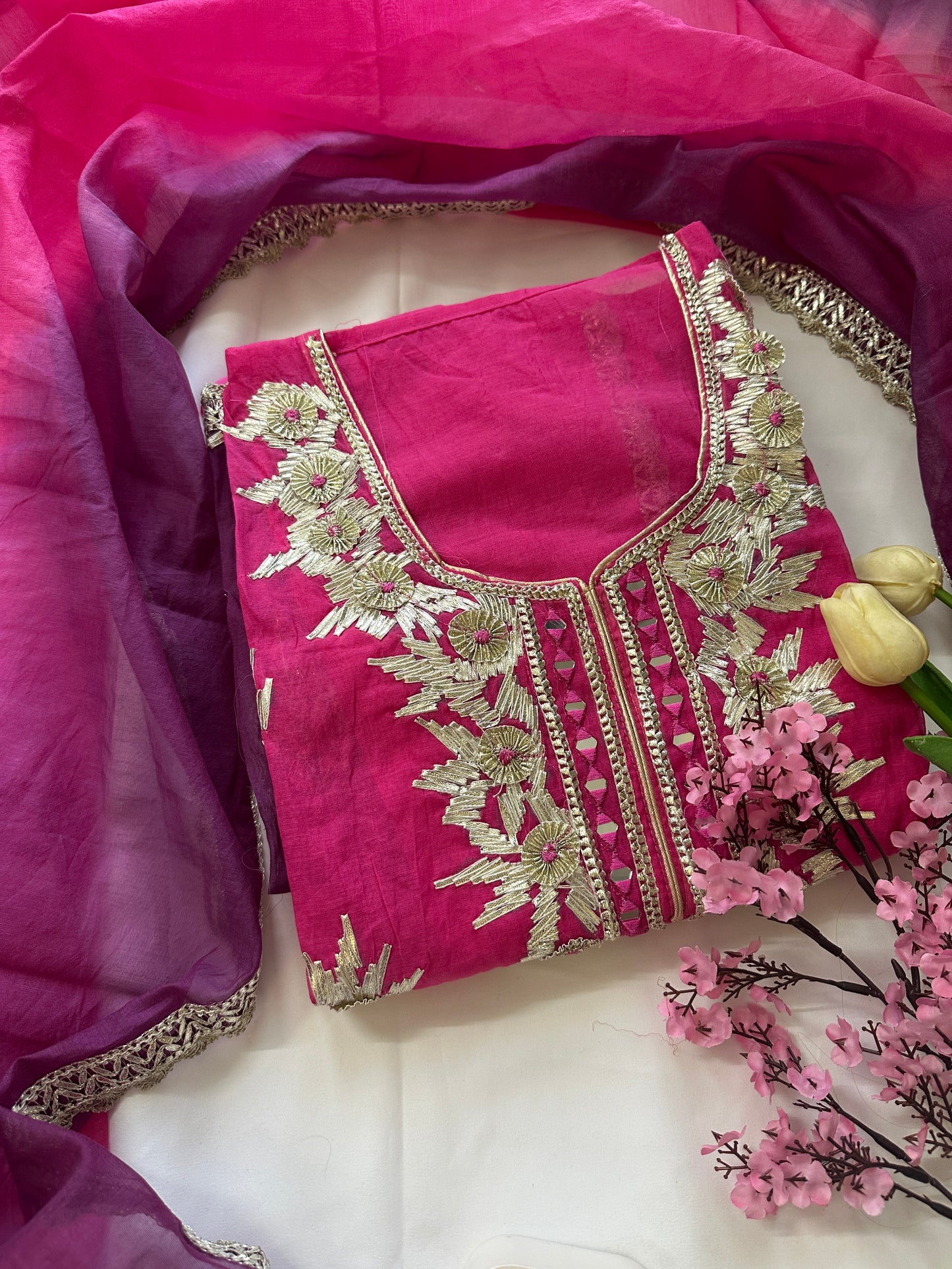 Unstitched gota patti mul cotton suit set